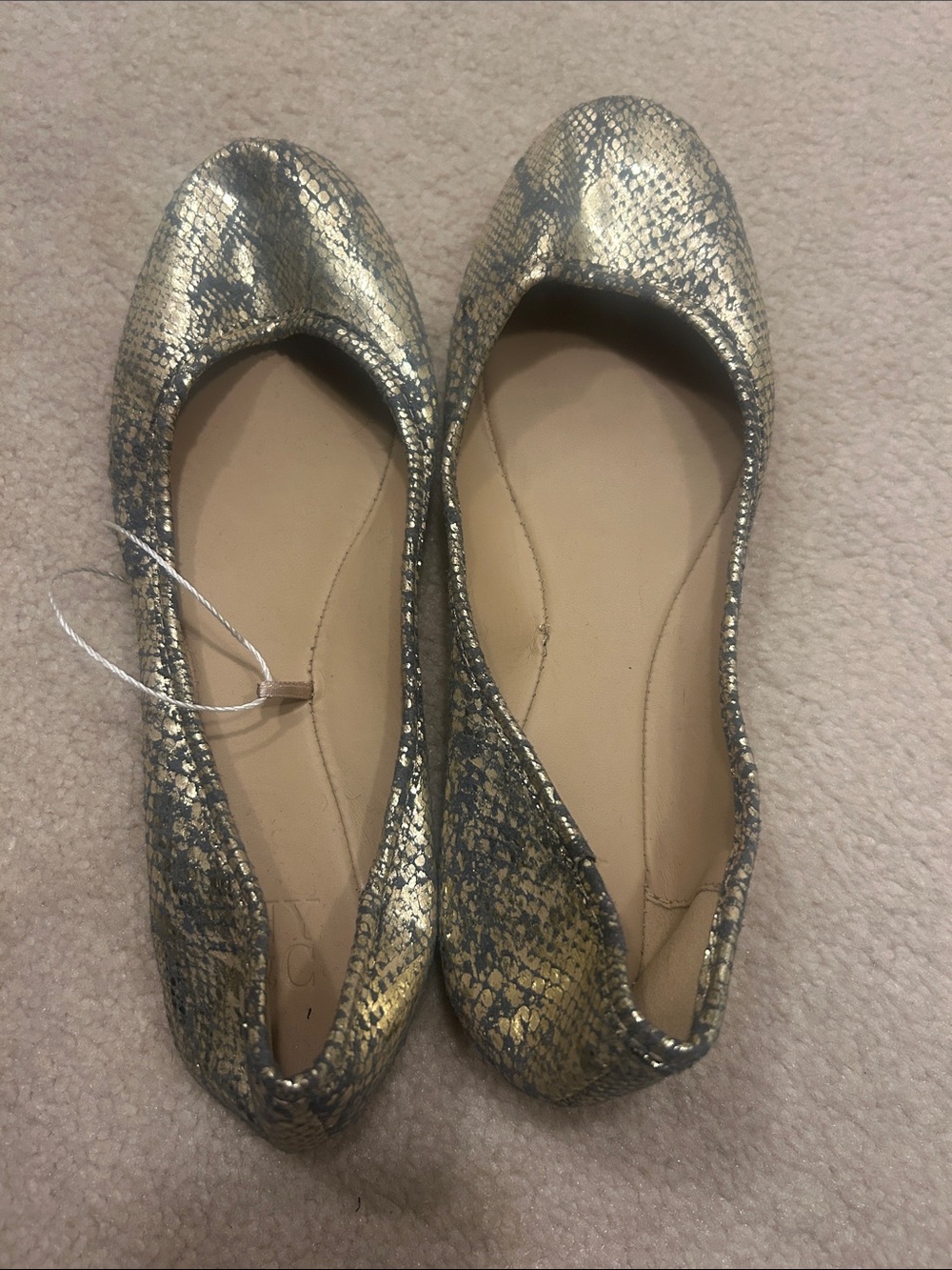 New York & Company Metallic Gold Snake-Print Ballet Flats